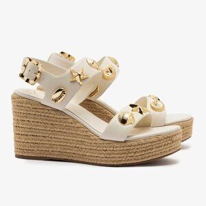 🐚 LARROUDE Rosewood Hotel Madison Espadrille Wedge Sandals Gold Seashell Charms